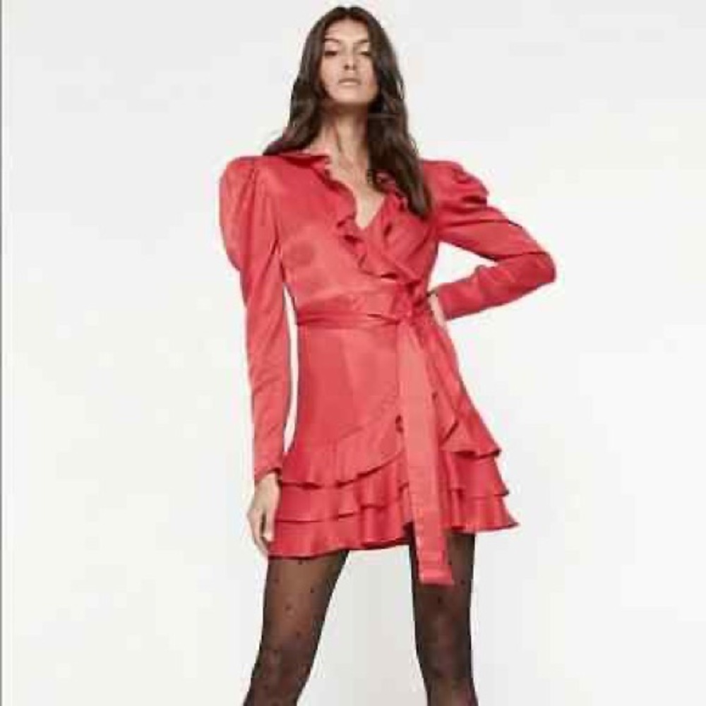 Bardot Red Puff Shoulder Dress
